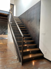 heavy reclaimed oak treads with steel staircase