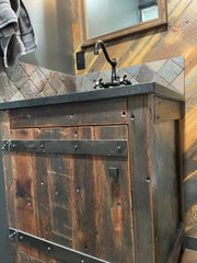 powder bath vanity reclaimed wood and steel