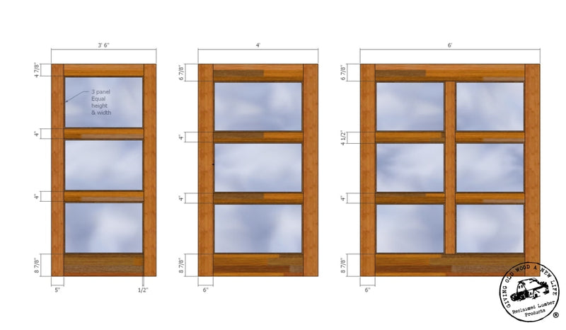 3 Glass Lite Barn Wood Door sample drawing